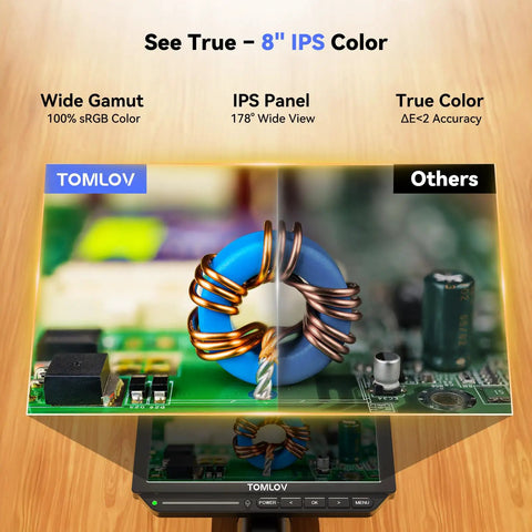 Autofocus 4K Digital Microscope With 8 Inch Screen And HDMI Output Pro Grade Soldering Microscope With Flexible Arm AI Auto Focus 52MP LCD Display Great For Electronics Repair Coins And Precision Work showing 8-inch IPS color display
