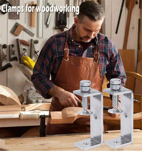 Two 304 stainless steel woodworking C-clamps with 85mm wide jaws, front view