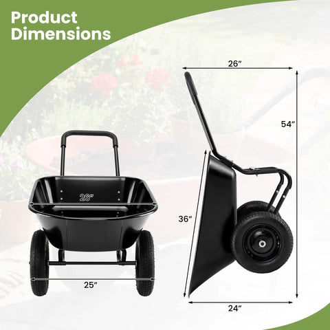 Dual Wheel Wheelbarrow With 14 Inch Pneumatic Tires 330 Lb Capacity Heavy Duty Workhorse Garden Cart product dimensions chart
