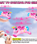 Magical Flying Unicorn Toy For Girls With LED Lights Fairy Flying Ball Helicopter Drone For Indoor Play, remote control in use