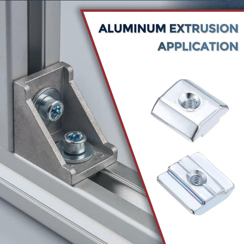 Bulletproof Heavy Duty Hammer Nuts Sliding T Fasteners For 3030 Aluminum Extrusion installation showcasing aluminum tracks and hammer nuts.