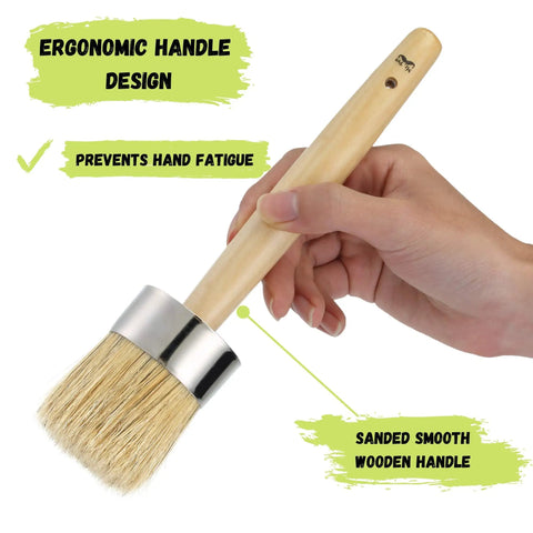 Chalk And Wax Paint Brush, 2 Inch Round Head For Furniture Projects, Natural Bristles For Smooth Application, Varnished Wood Handle