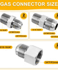 72 Inch Flexible Gas Line Kit Yellow Coated Stainless Steel Gas Hose With Five Eighths Outside Diameter And One Half Inside Diameter Includes Half FIP Adapters, Three Quarter MIP Adapters, And Half MIP Adapters For Dryer Stove Water Heater gas connector size chart.