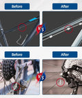 Before and after images comparing original and Universal Bike Brake Cable Set, 4 Pack 2M Standard Inner Wires For Mountain And Road Bikes installation.