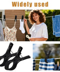 Premium Balloon Clips Kit 15 Pieces 9x5cm Heavy Duty Plastic Clamps in use on clothesline with towels and socks