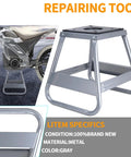 Heavy Duty Motorcycle Panel Stand For Dirt Bikes Maintenance Hoist Lift Jack Removable Trail Motocross Stand With 1000 Lb Capacity And Steel Construction Elevates Bike Up To 15.16 Inches For Easy Lube Storage And Repairs, shown in gray metal finish