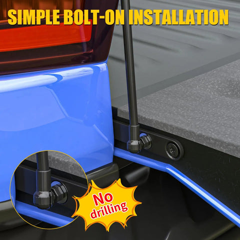 Heavy Duty Tailgate Lift Assist For 2007 To 2021 Toyota Tundra Trucks showing installation details with no drilling required.