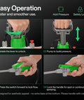 Hands demonstrating the 1.35 Gal 5L Pump Sprayer For Plants And Lawn Care Weeds And More with nozzle adjustment and pressure build-up.