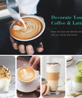 Various coffee drinks decorated with art using a Rechargeable Milk Frother With Three Speed Electric Handheld Coffee Mixer, White.