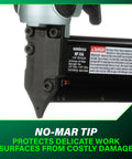 Close-up of no-mar tip on Lightweight 23 Gauge Headless Pin Nailer For Cabinets Trim And Crafting Slick Pro Grade Pneumatic Nailer.