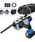 No Sweat Concealed Pipe Threader Featuring Kickass Lithium Motor Infinite Speed Electric Cable Fishing Tool, showing handle and wire.