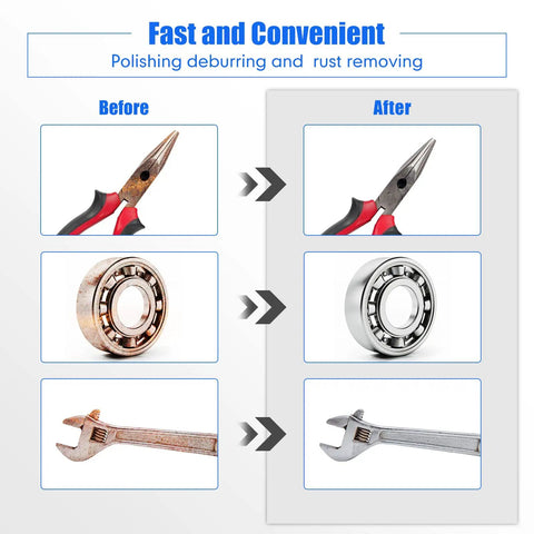 Comparison of tools before and after using 150 Piece 2 Inch Die Grinder Sanding Disc Set With 36 60 80 Grits for surface prep.