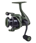 Side view of Ceymar ODT Tactical 1000 Fishing Reel With Carbon Fiber Drag Washers, 7BB Plus 1RB, Quick Set Anti-Reverse, in green.
