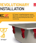 Drop In Single Bowl Stainless Steel Kitchen Sink 25 By 22 Inches 1 Hole 20 Gauge Durable EZ Torque Fastener System For Easy Lock In Install And Built To Take On Messy Kitchen Days with EZ Torque fastener system in use.