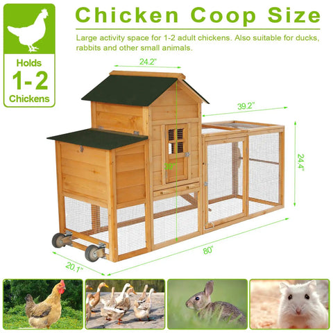 Backyard Chicken Coop On Wheels For 1 To 2 Chickens With Nesting Box Weatherproof Wooden Hen House Outdoor Poultry Barn Size Guide