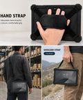 Rock Solid 10.1 Inch Rugged Tablet With 2D Barcode Scanner And Windows 11 Pro showing adjustable hand and shoulder straps for secure carrying.