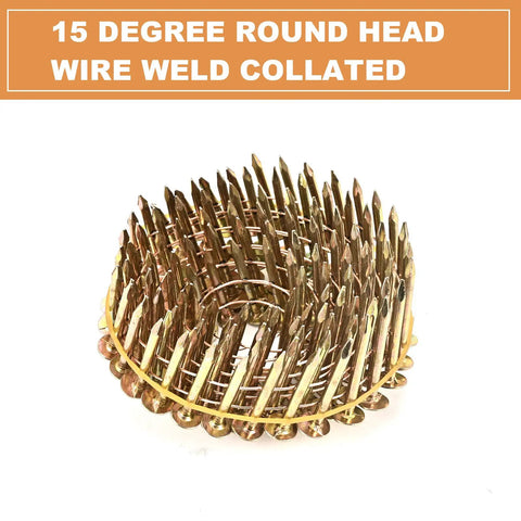 Pro Grade 3600 Count Coil Roofing Nails 1-1/4 Inch By.120 Inch, 15 Degree Round Head Wire Weld Collated, for Roof Installations