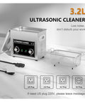 Top Shelf Ultrasonic Cleaner 2.3 Liter Tank 180 Watts Runs Like A Champ Cracking Carbon Deposits On Fuel Injectors Adjustable Heat Touch Panel Timer Bright Led Screen with stainless steel housing and removable basket.