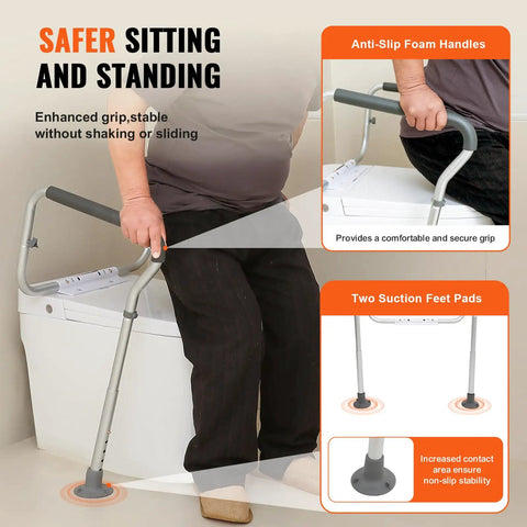 Built Tough Toilet Safety Rail With Padded Armrests, Adjustable Bathroom Safety Frame Fits Most Toilets with anti-slip handles.