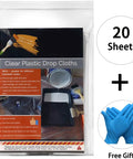 9x12 Feet Disposable Painter Drop Cloths With Gloves packaging showing 20 sheets and a pair of gloves.