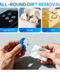Hearing aid being cleaned with a white wipe; blue hearing aid, alcohol-free wipes, 4.7 x 6 in, 200-count