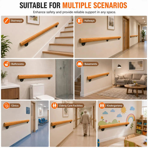 Real Deal Pine Wood Stair Handrail With Smooth As Butter Grip And Rock Solid Metal Brackets Guaranteed Indoor Guardrail Kit in various settings.