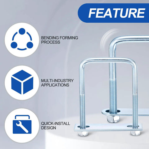 Heavy Duty Square U Bolts M8 60 100 mm 2 Pack Carbon Steel U Clamps Lockdown Hold For Trailer Plumbing Solar Panel Ag Rig marine exhaust pipes with quick-install design.