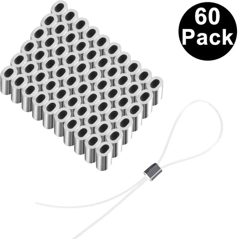 60 aluminum crimping sleeves with nylon loop from Clear Invisible Hanging Wire 0 Point 9 Millimeter Pro Grade That Holds Up To 60lbs