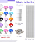 Dope 60 Piece Threaded Rod Kit With 8 By 32 Inch Rods Nuts Screws And Rhinestone Tops shown with rods, rhinestone tops, screws, and nuts.