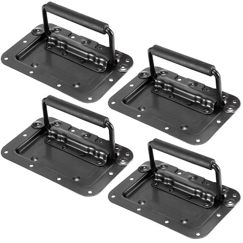 Six Pack 6 By 4 Inch Spring Loaded Recessed Handles For Cabinets Boxes And Chests Matte Black Iron Pull Handles With Padded Grip