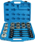 28 Piece Master Press And Pull Sleeve Kit For Removing Bearings Bushings And Seals In Cars And Light Commercial Vehicles Heavy Duty 45 Carbon Steel Construction Universal Fit Essential Garage Tool Set For Pros And DIY in blue case