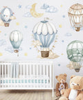 Watercolor Hot Air Balloon Wall Stickers Peel And Stick Set For Baby Nursery Kid Friendly Bedroom Decor With Star Moon Cloud Balloons Self Adhesive PVC Matte Decals Waterproof And Non Toxic Easy Application