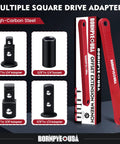 Beefy Offset Extension Wrench Set with square drive adapters and socket extender, 13.4 inch, red finish, heavy duty for repairs.