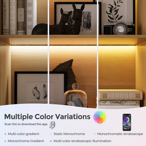 Walnut Display Cabinet With Glass Doors And Three Drawers App Controlled LED Lights showing color variations for living room office kitchen.