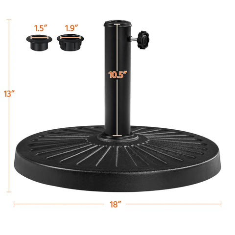 Beefy Heavy Duty Outdoor Umbrella Base For 1.5 To 1.9 Inch Poles 26.5 Lb Resin And Iron Construction Round 18 Inch Stand For Patio