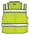 Rock Solid Hi Vis Surveyor Vest With Zipper Front Closure Ansi Class Two Type R Certified Lime Polyester Reflective Safety Vest back view with white stripes