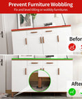 Before and after image of furniture stabilized using 32 Piece Silicone Shims Furniture Levelers Set For Leveling And No Wobble Anti Pads.