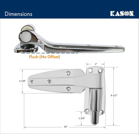 Built Tough Spring Assisted Hinge Pack Of Two With Flush Offset Design and dimensions shown for high lift cam technology.