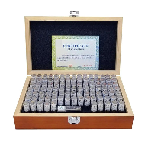 Pin Gauge Set For Quality Control And Metalworking, Precision 0.11mm To 30mm Metric Rod Gauges in open wooden box with certificate