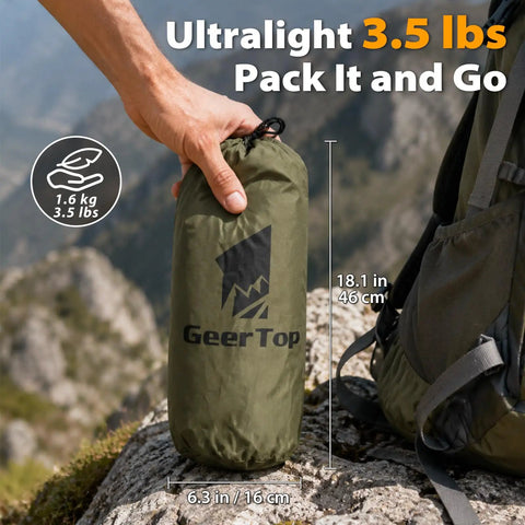 Big Ol 17x10 Ft Camping Tarp Shelter Waterproof UV-Resistant Rain Fly For Hammocks And Tents in compact carry bag on rocky surface