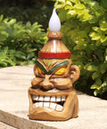 Outdoor Solar Tiki Head Statue With Dancing Flame Glow For Garden Yard Patio Tiki Bar Style Torch Light Figurine close-up