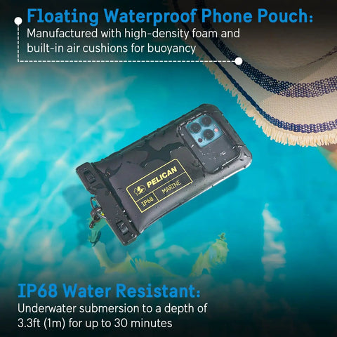 Two Pack Marine Waterproof Phone Pouches With IP68 Floating Design Regular Size Black And Hi-Vis Yellow Ideal For Pools Beaches Kayaking Fishing Surfing Boats Snorkeling Hiking And All Water Sports