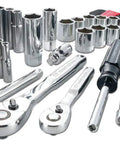 Heavy-Duty 105-Piece Socket Set With One Quarter Inch And Three Eighths Inch Drives Pro Grade Sockets Standard And Metric