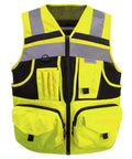 Hi Vis Yellow Reflective Safety Vest With 3M Strips 10 Pockets Knitted Construction Workwear, large, front view