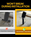 Comparison of broken cheap plastic pin and intact CNC nylon pin during installation with hammer impact resistance