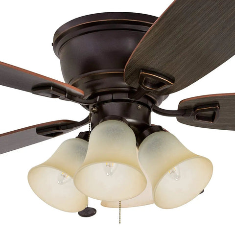 Ceiling fan with 4 Pack Bell Shaped Glass Lampshades For Ceiling Fans And Light Fixtures, Vintage Farmhouse Tea Stain Glass Covers.