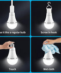 Emergency Rechargeable LED Light Bulb With Hook For Home And Travel Stays Lit During Outages 12W 1200mAh use illustrations