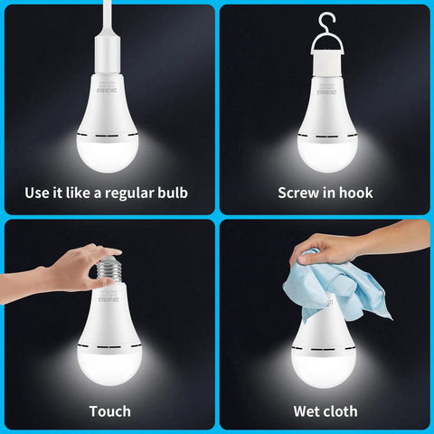 Emergency Rechargeable LED Light Bulb With Hook For Home And Travel Stays Lit During Outages 12W 1200mAh use illustrations