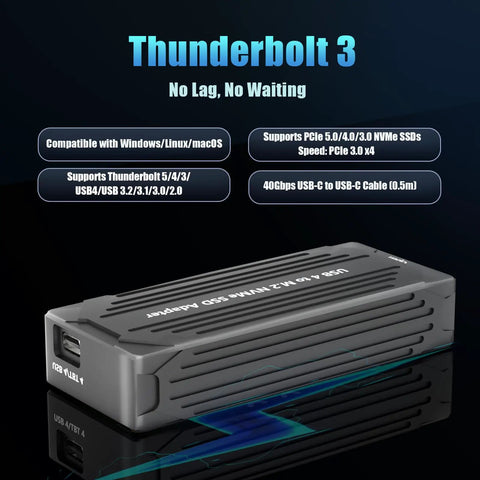 Blazing Fast 40Gbps USB4 NVMe SSD Enclosure For 2280 And 2230 Drives features a sleek aluminum design with USB-C connection.