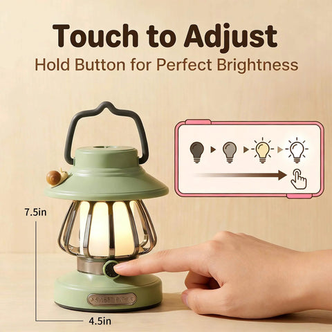 Kid Friendly Motion Sensor Headlamp And Rechargeable Camping Lantern Set Green with touch-adjust feature for brightness control.
